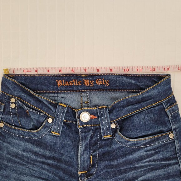 Plastic by Gly low waist bootcut blue jeans. Size 25. - Picture 6 of 10